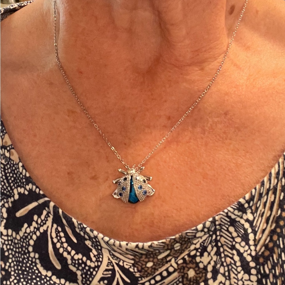 Blue Crystal Ladybug Necklace
